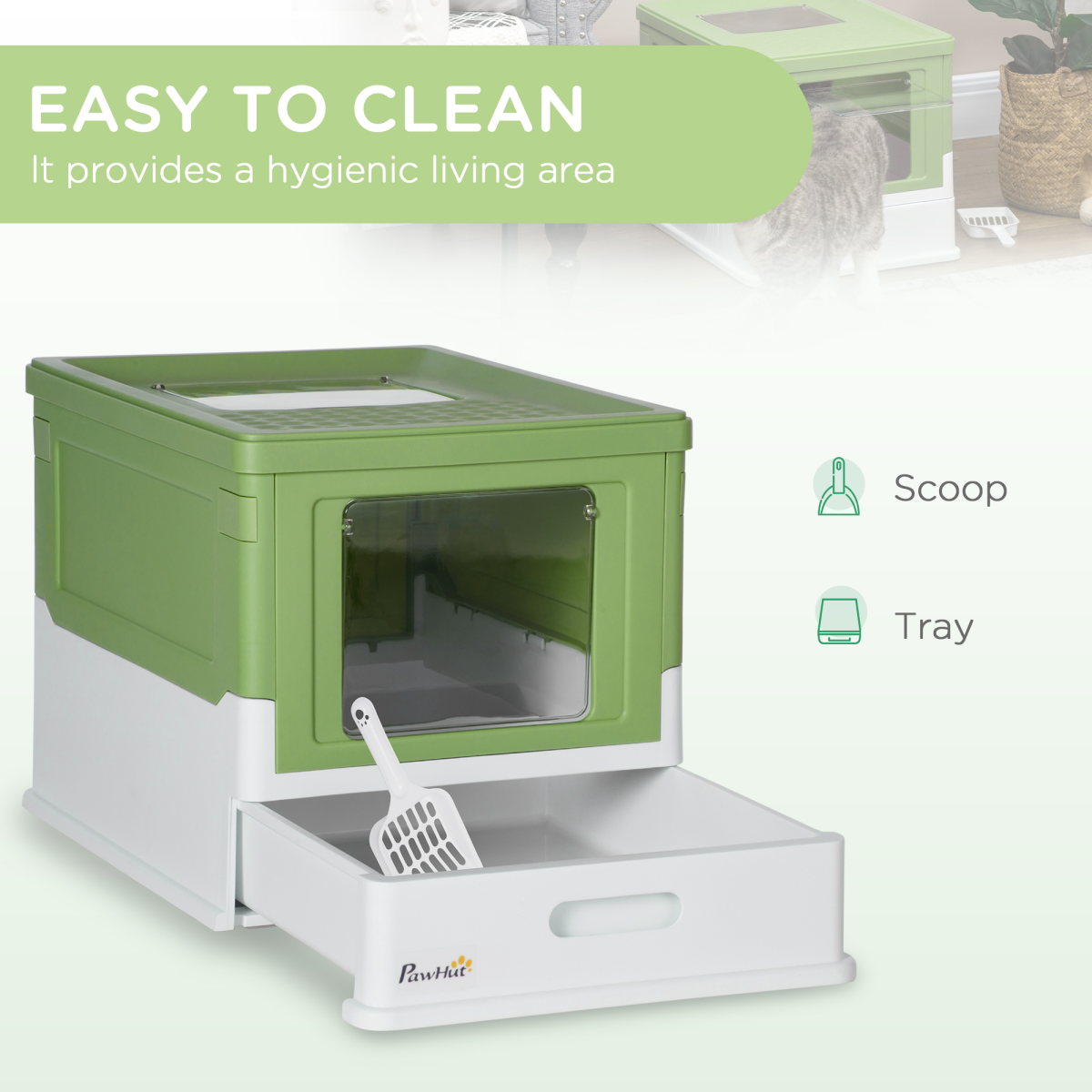 Hooded Cat Litter Box - Light Green