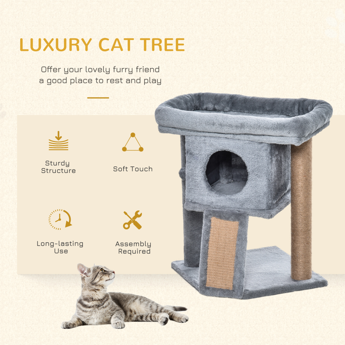 Multi-Level Cat Tree with Cat House - Grey