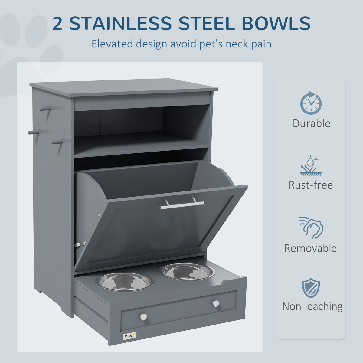 Pet Feeding Station with Storage Cabinet - Grey
