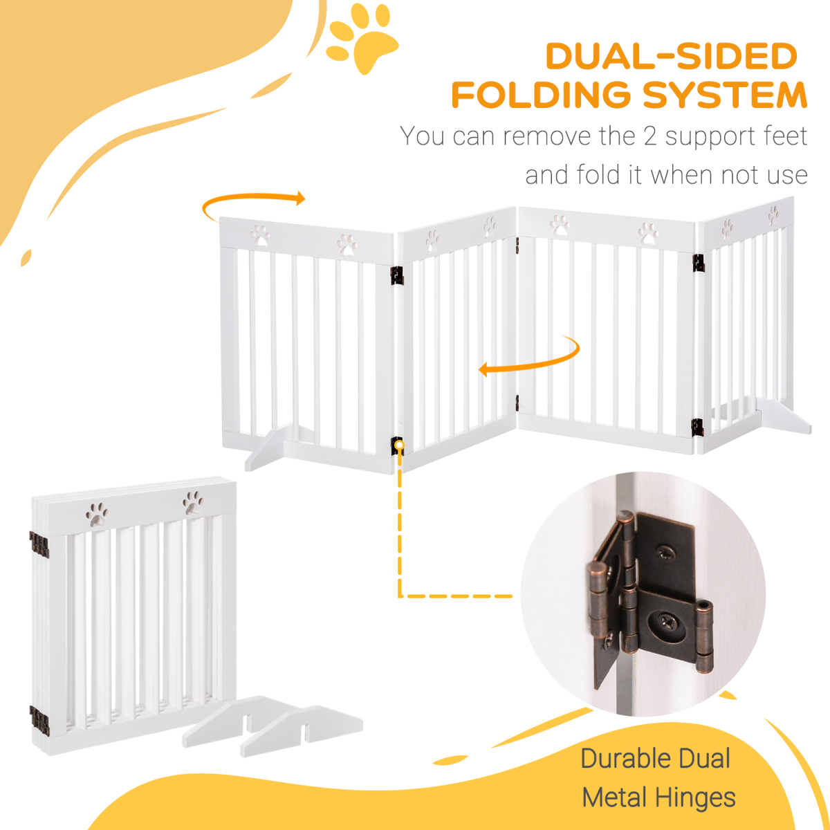 Foldable Wooden Pet Gate, 4-Panel - Wide