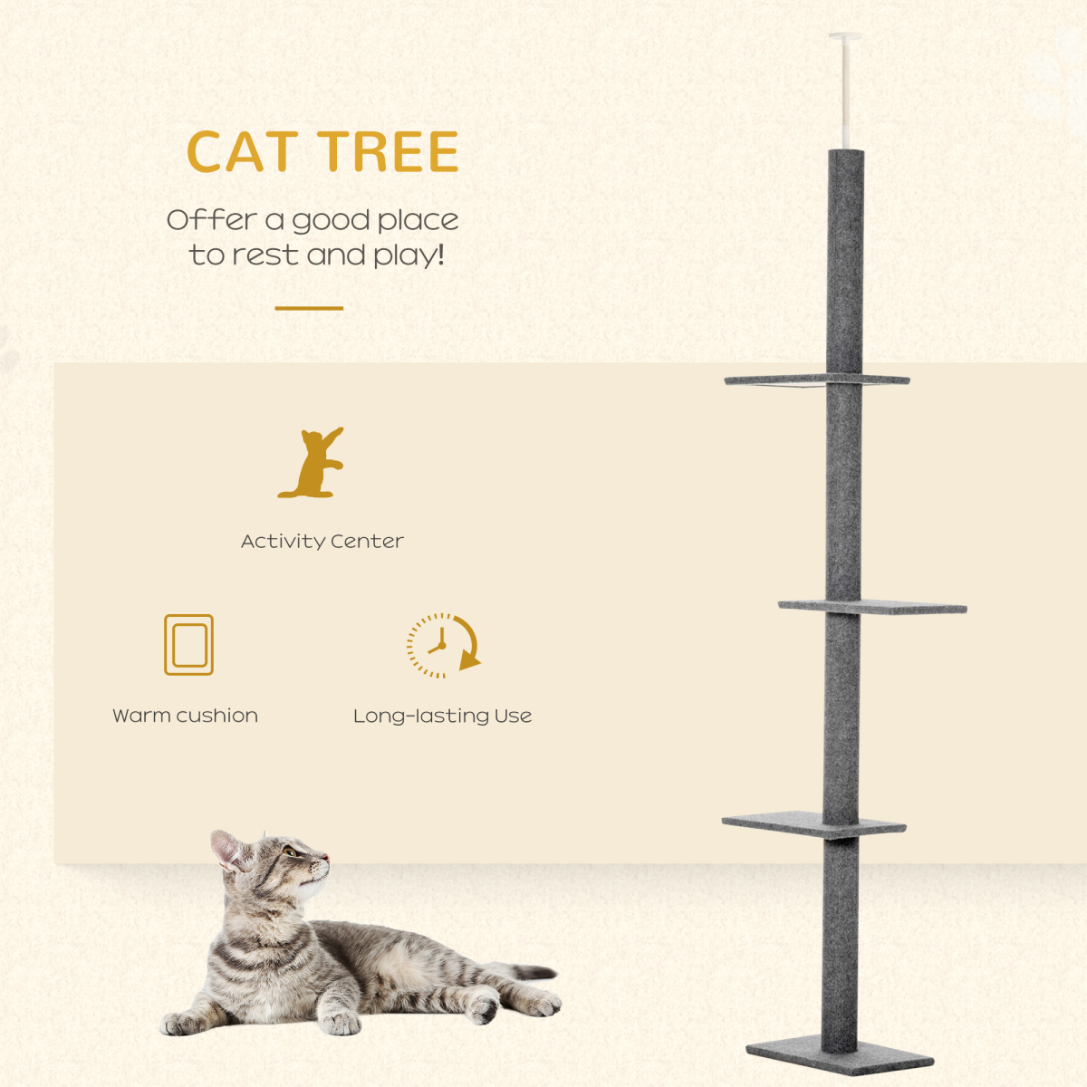 Floor-to-Ceiling Adjustable Cat Tree - Grey