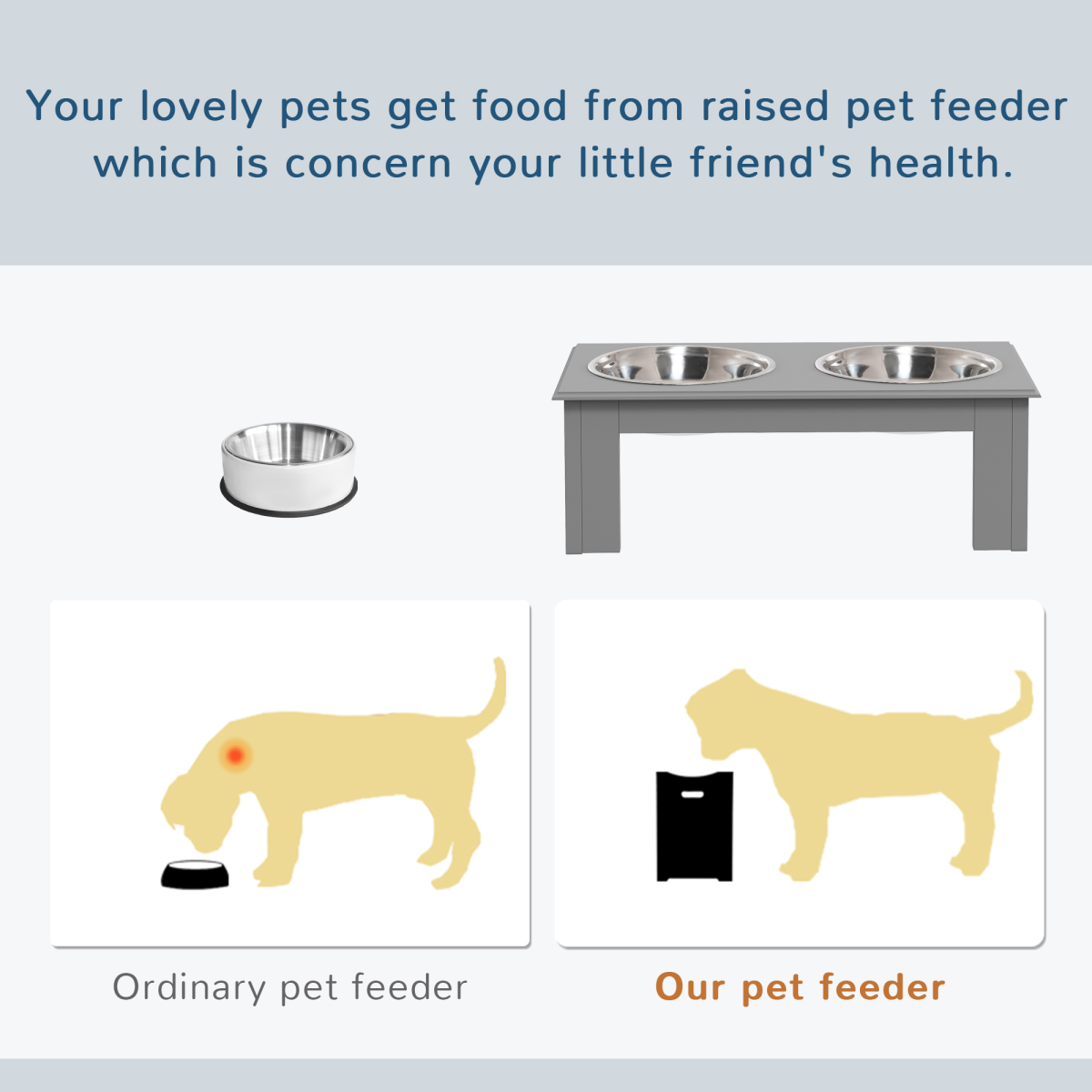 Elevated Dog Feeder, Compact - Grey