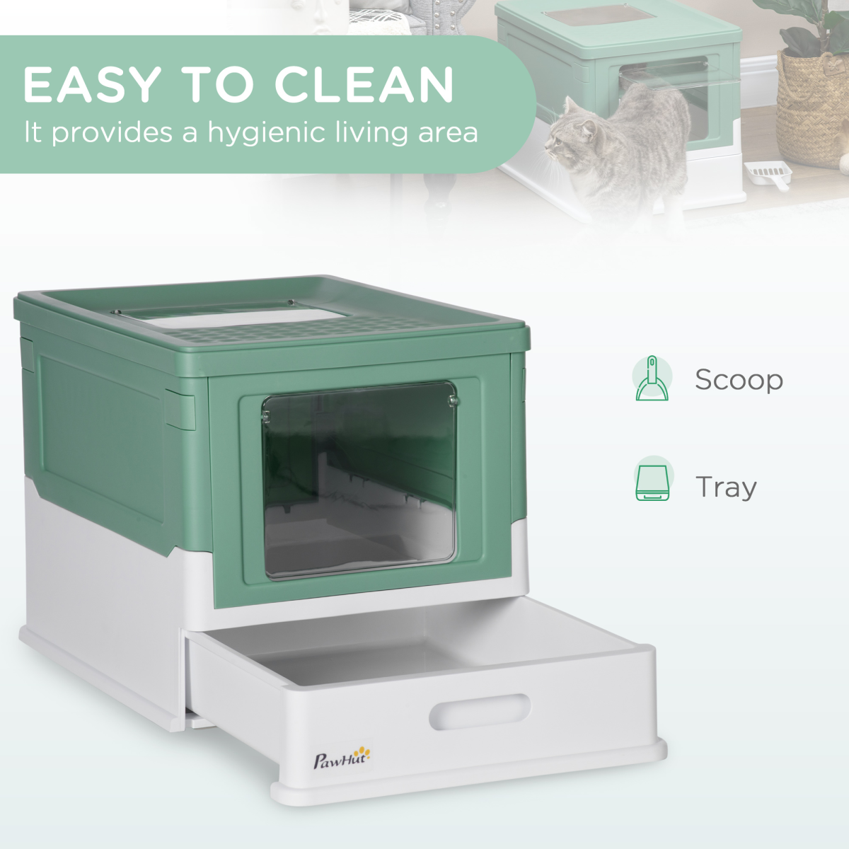 Portable Hooded Cat Litter Box - Green
