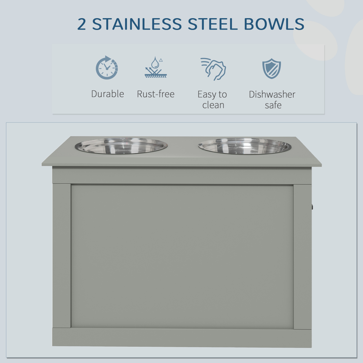 Elevated Dog Bowls with Storage - Grey