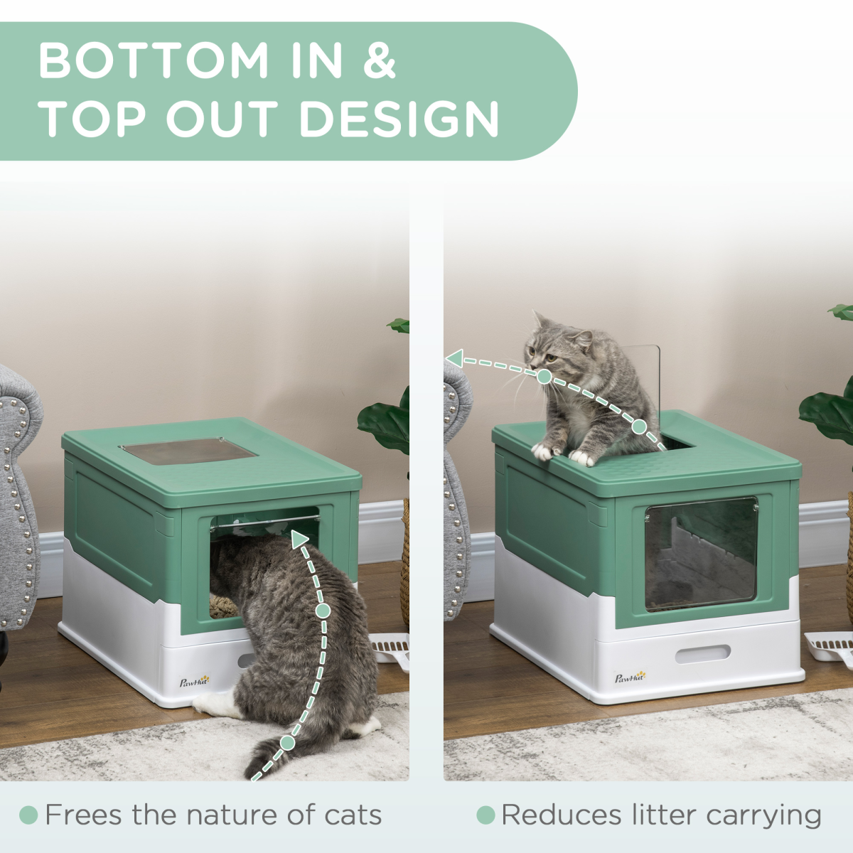 Portable Hooded Cat Litter Box - Green