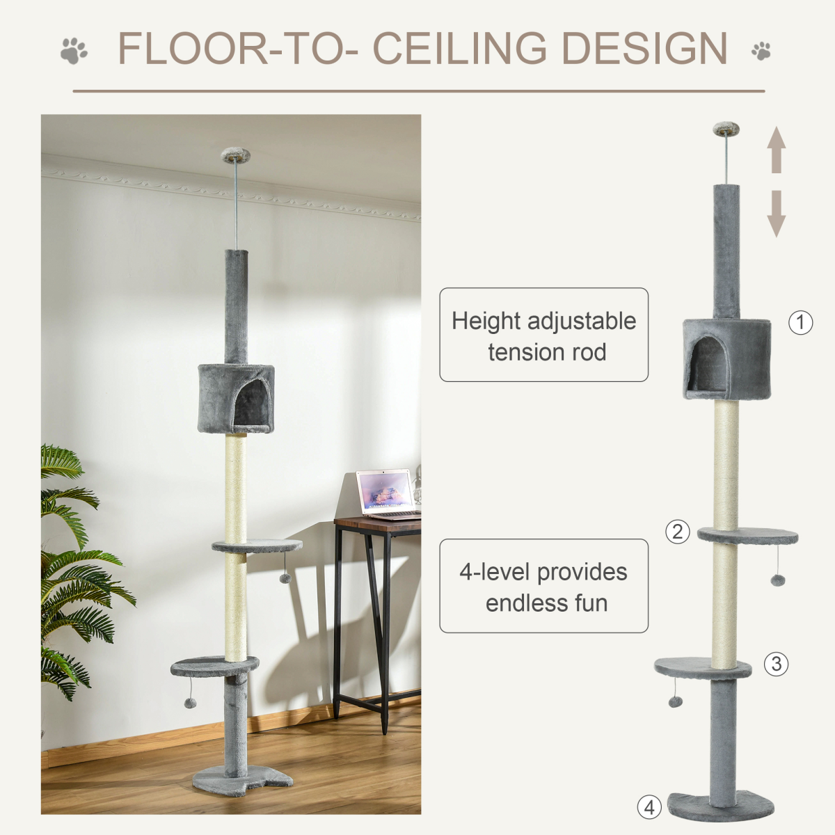 Multi-Level Cat Tree - Light Grey