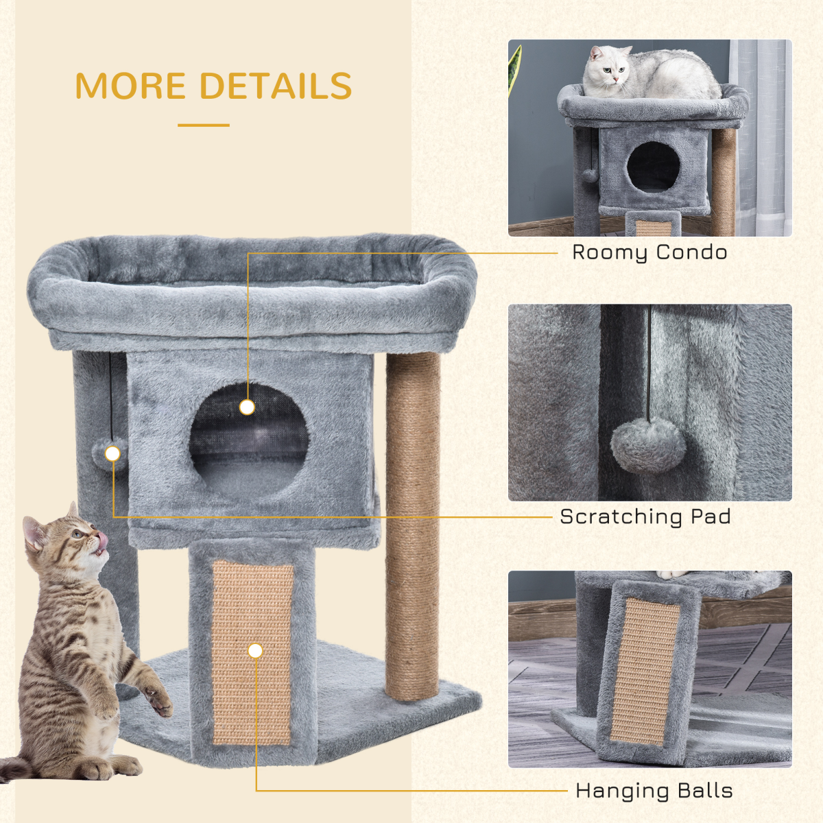 Multi-Level Cat Tree with Cat House - Grey
