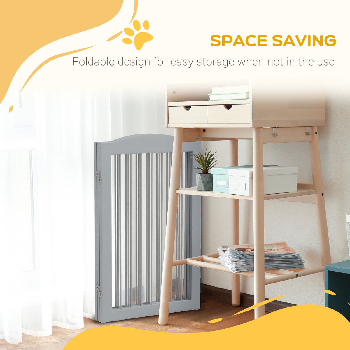 Foldable Freestanding Pet Gate - Grey