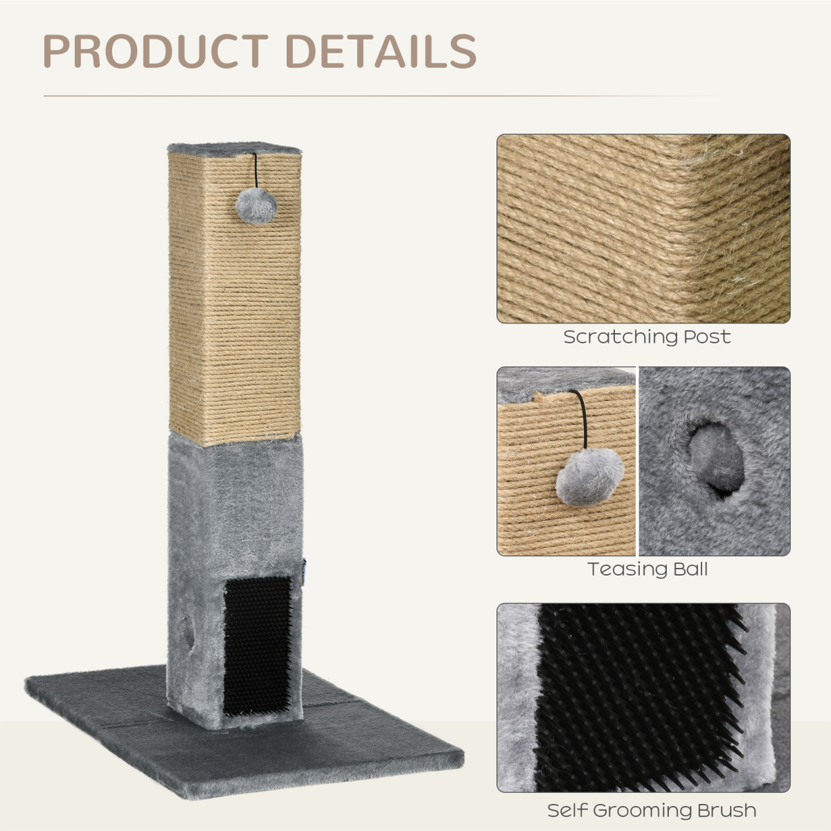 79cm Cat Scratching Post with Hanging Toy - Grey