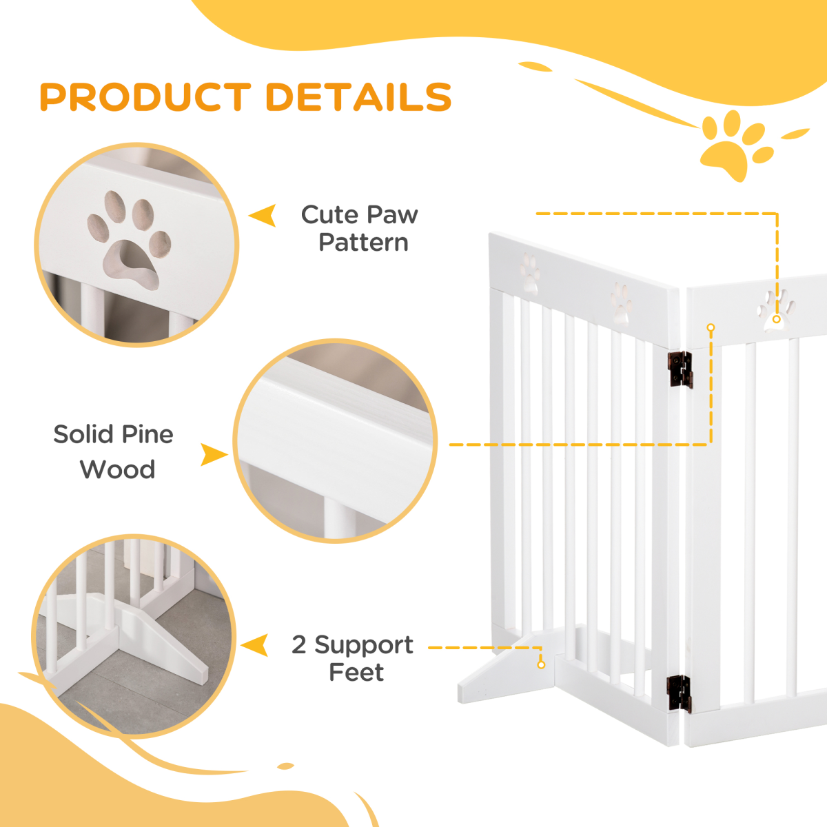 Foldable Wooden Pet Gate, 4-Panel - Wide