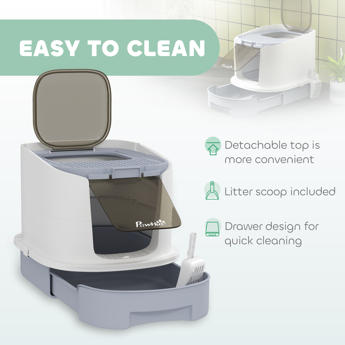Hooded Cat Litter Box - Grey