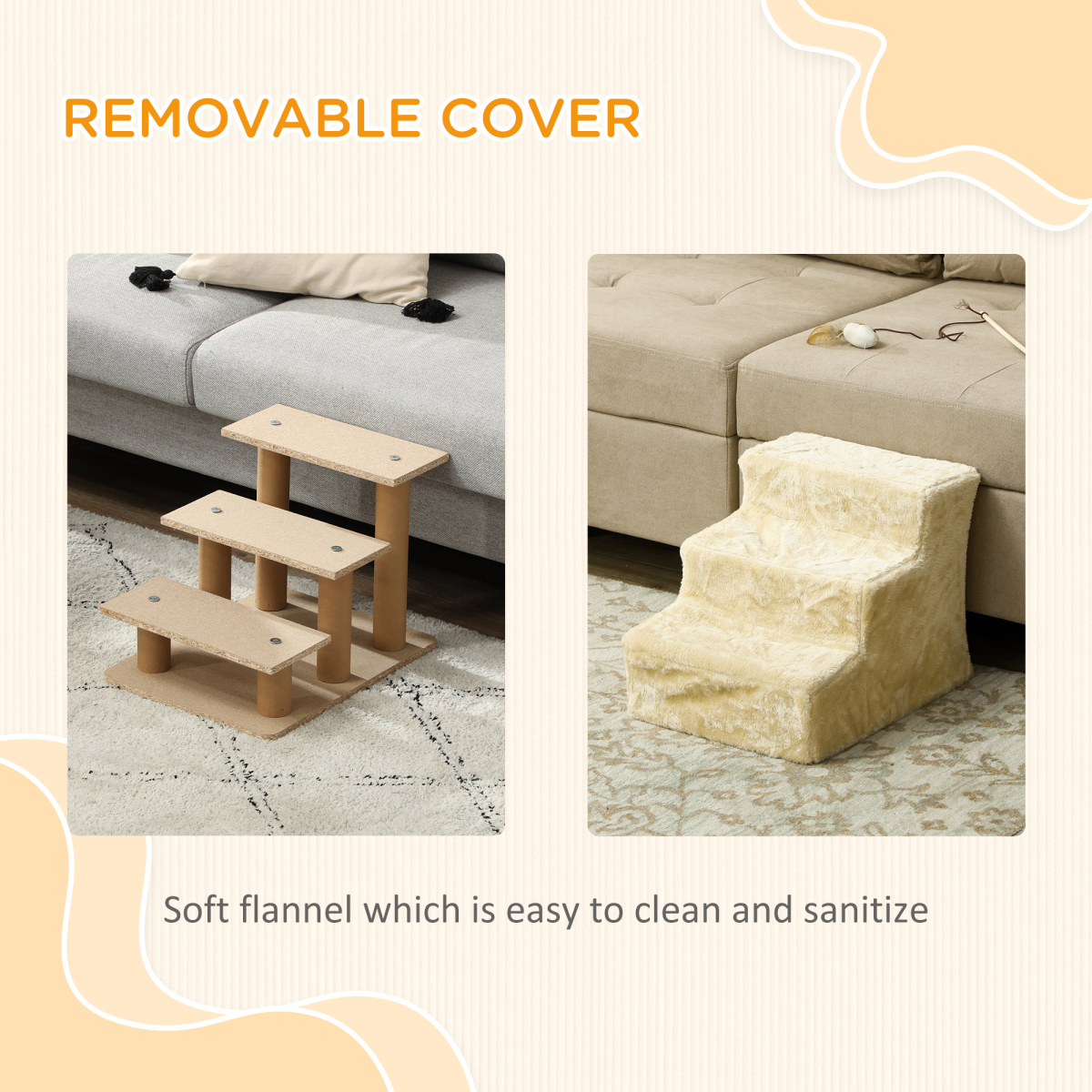 3-Step Portable Dog Stairs, Washable Cover