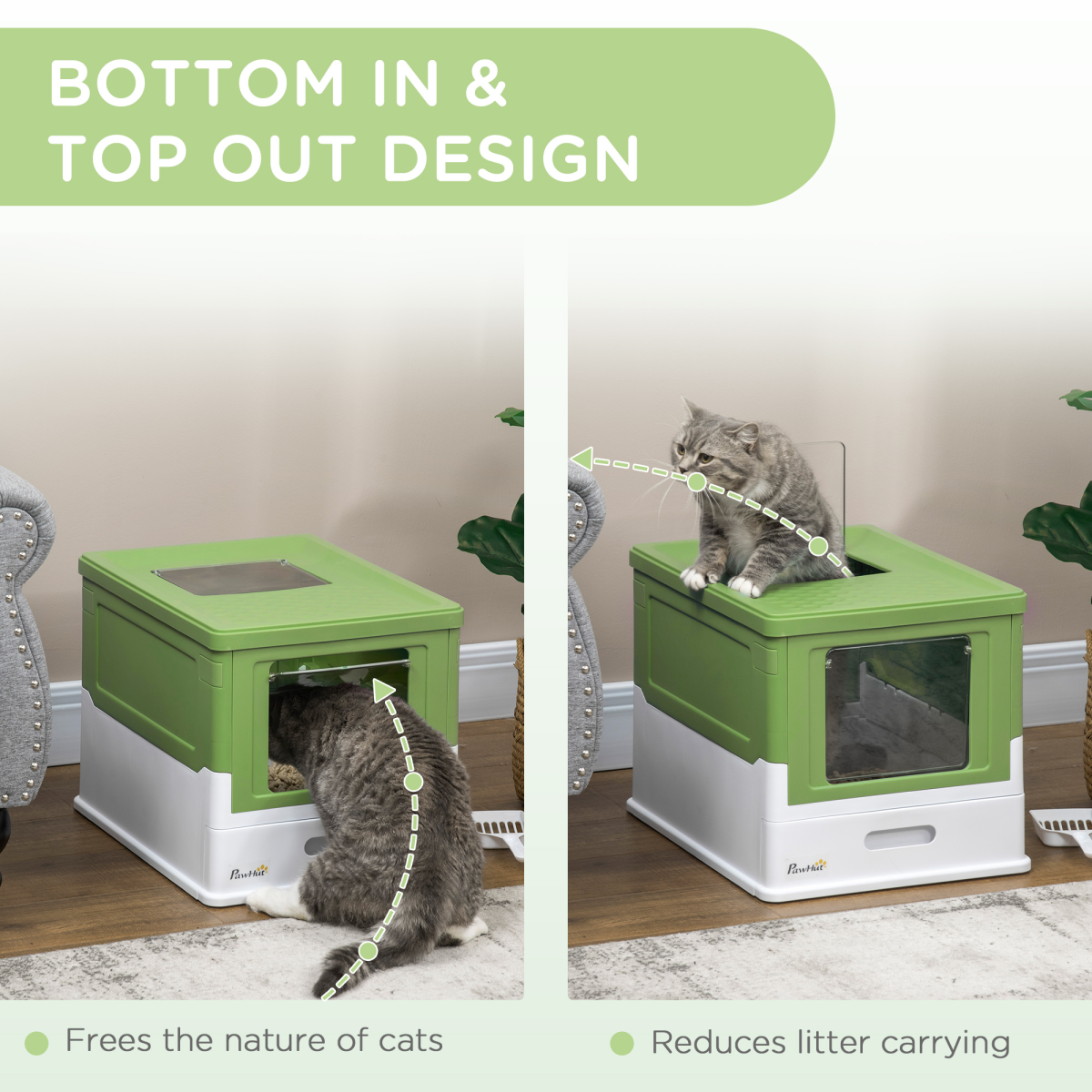 Hooded Cat Litter Box - Light Green