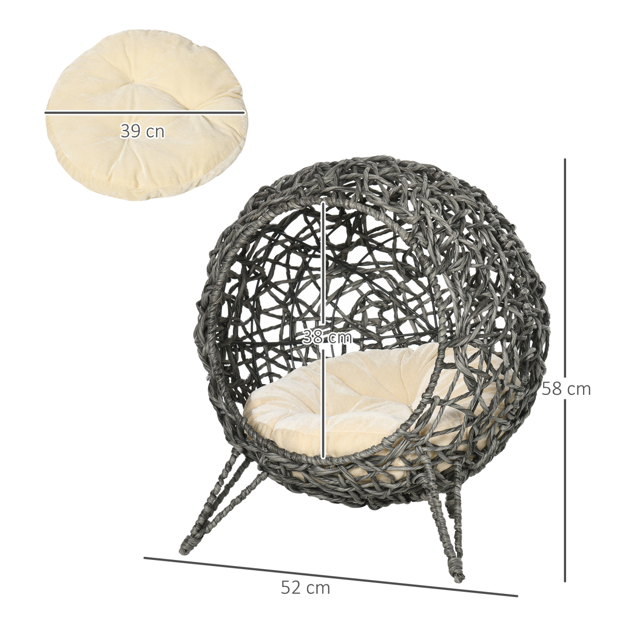 Rattan Elevated Cat Bed - Grey