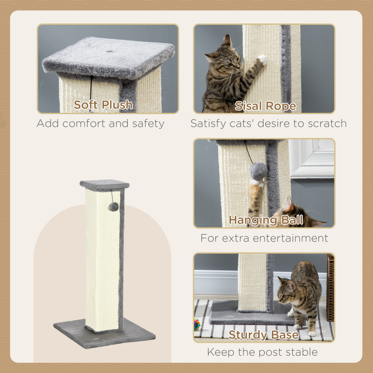 81cm Cat Scratching Post - Grey