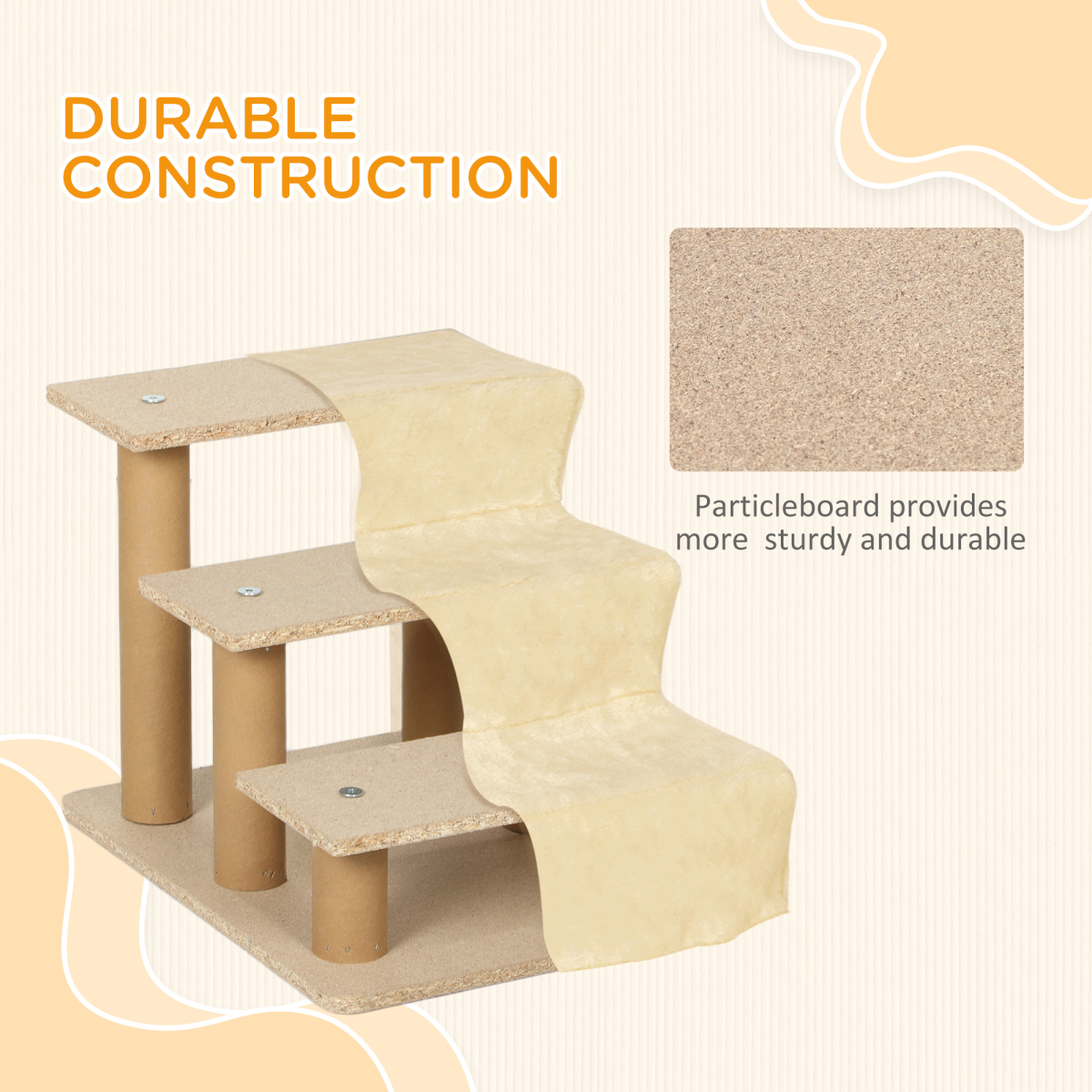 3-Step Portable Dog Stairs, Washable Cover