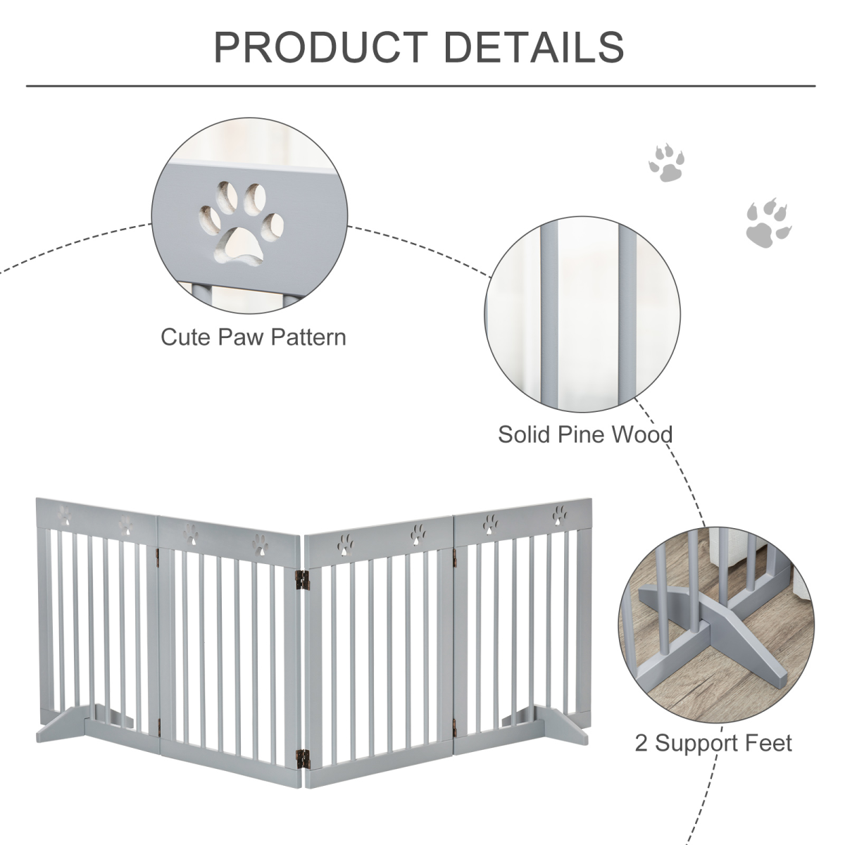 Foldable Wooden Pet Gate, 4-Panel - Compact