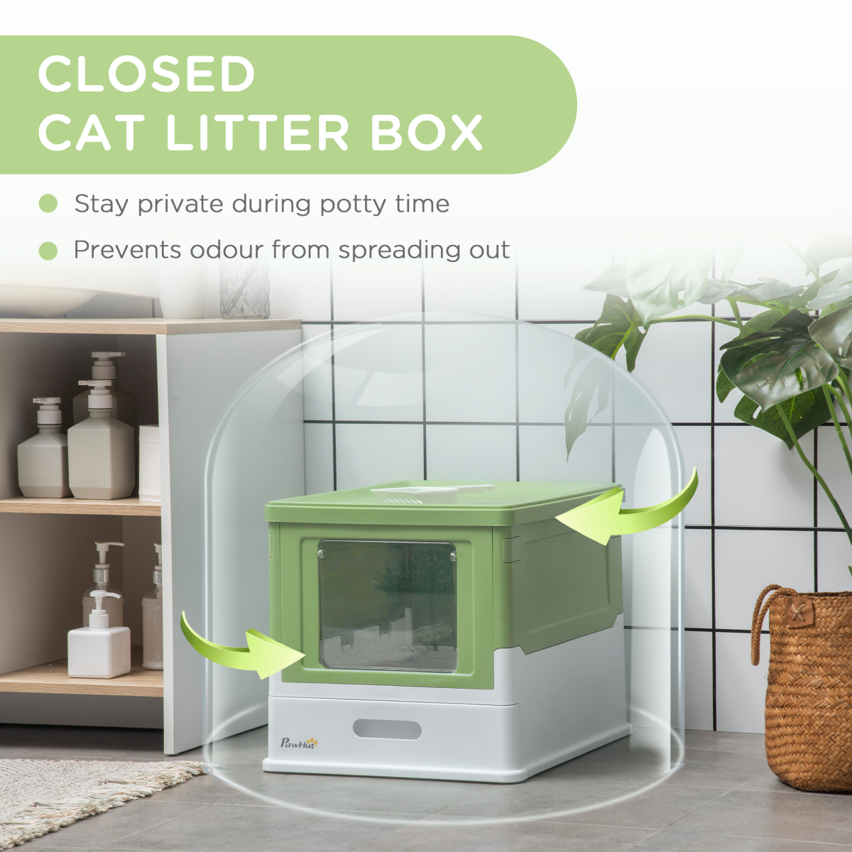 Hooded Cat Litter Box - Light Green