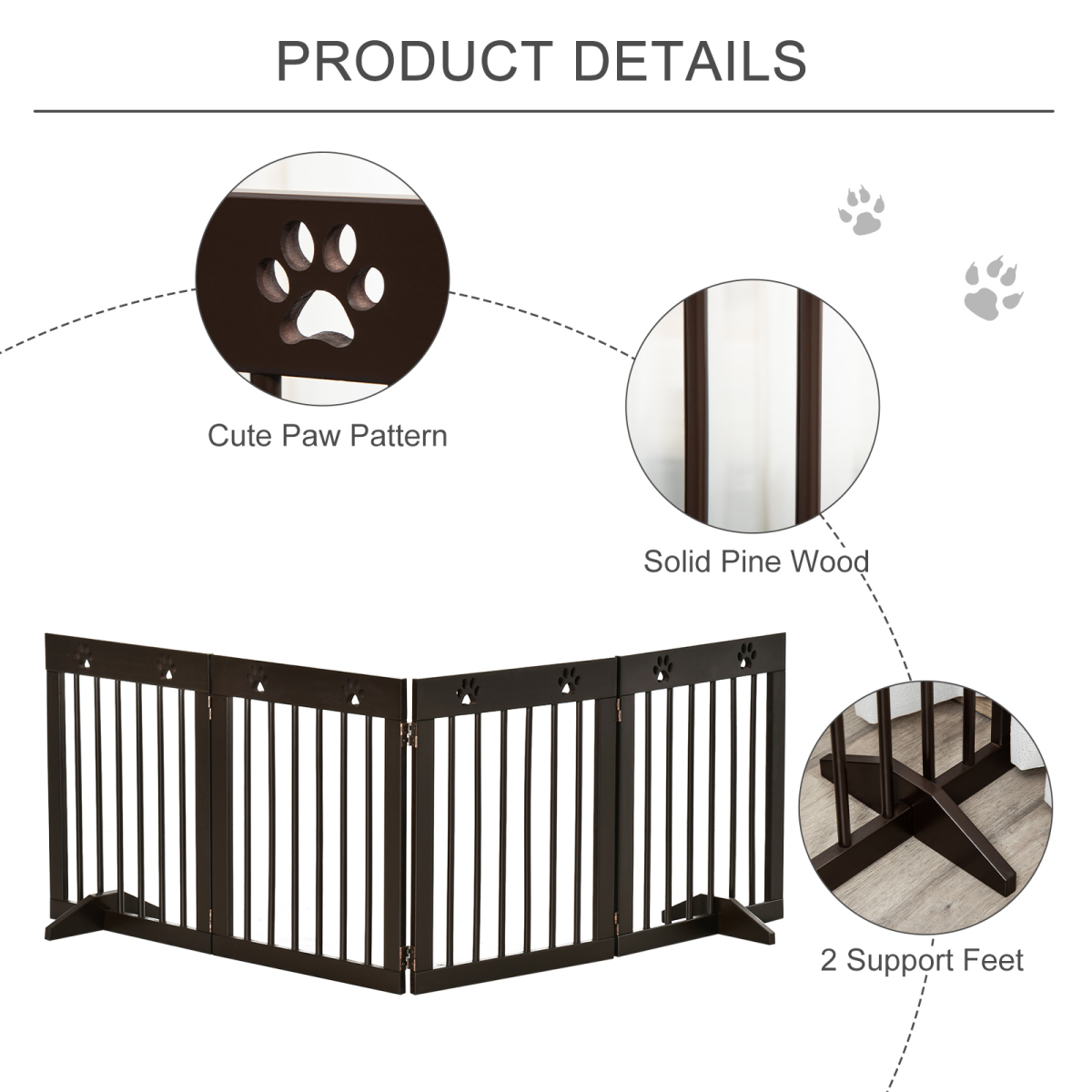 Foldable Wooden Pet Gate, 4-Panel