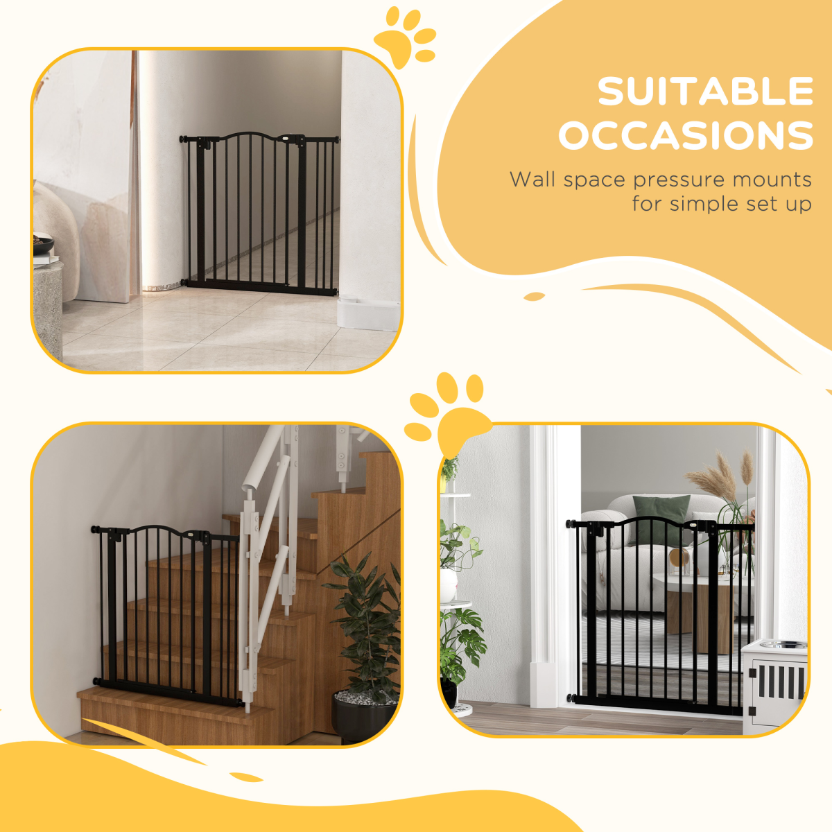 Adjustable Metal Pet Gate, 74-87cm - Black