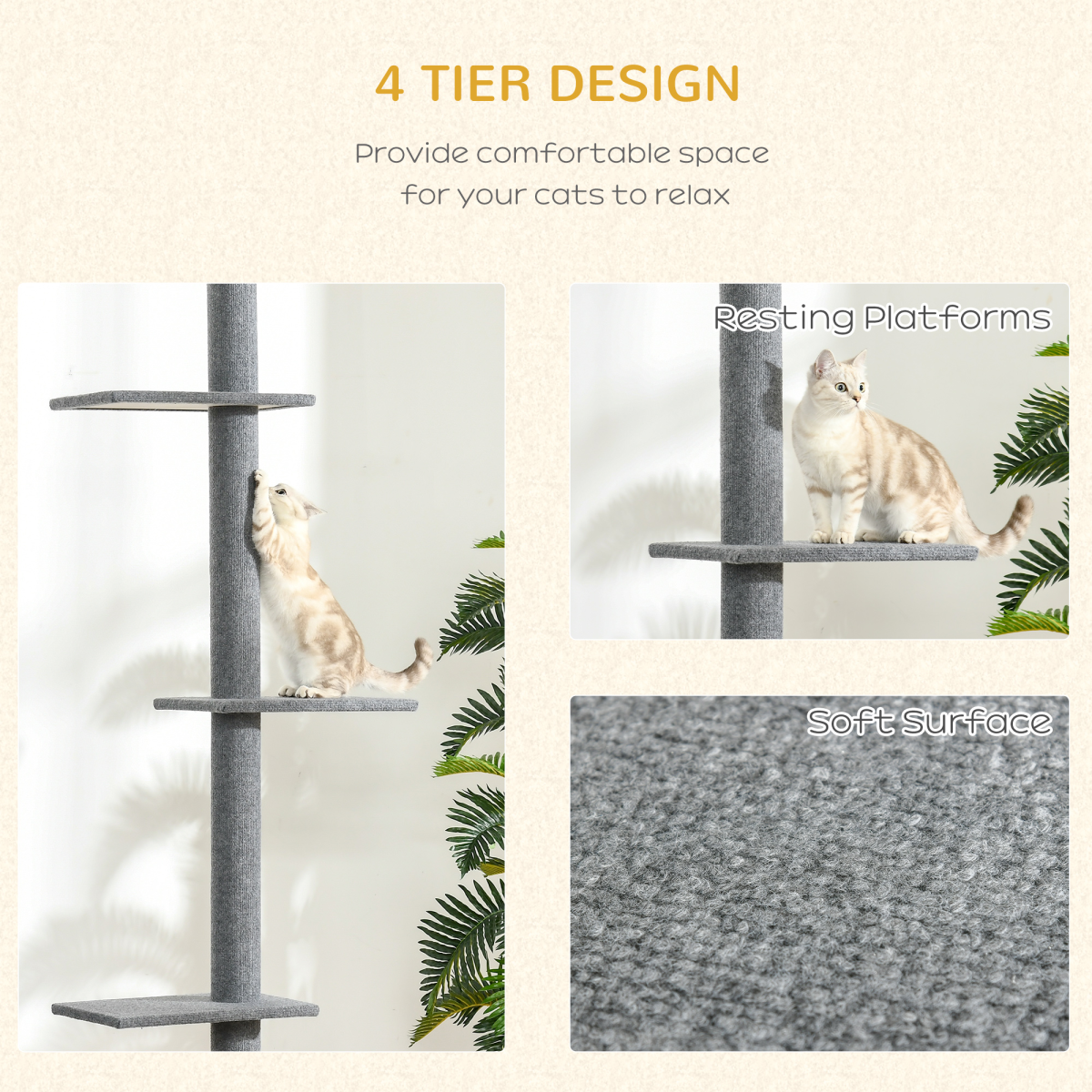 Floor-to-Ceiling Adjustable Cat Tree - Grey