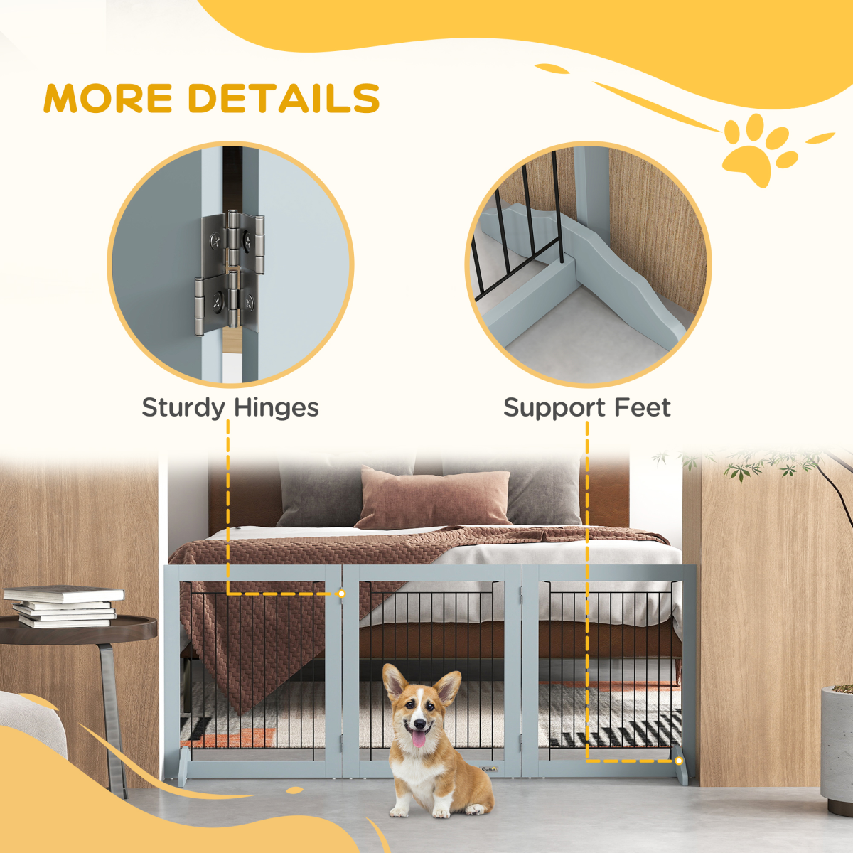 Foldable Wooden Pet Gate, 3-Panel