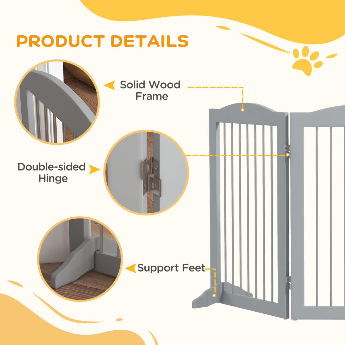 Foldable Freestanding Pet Gate - Grey