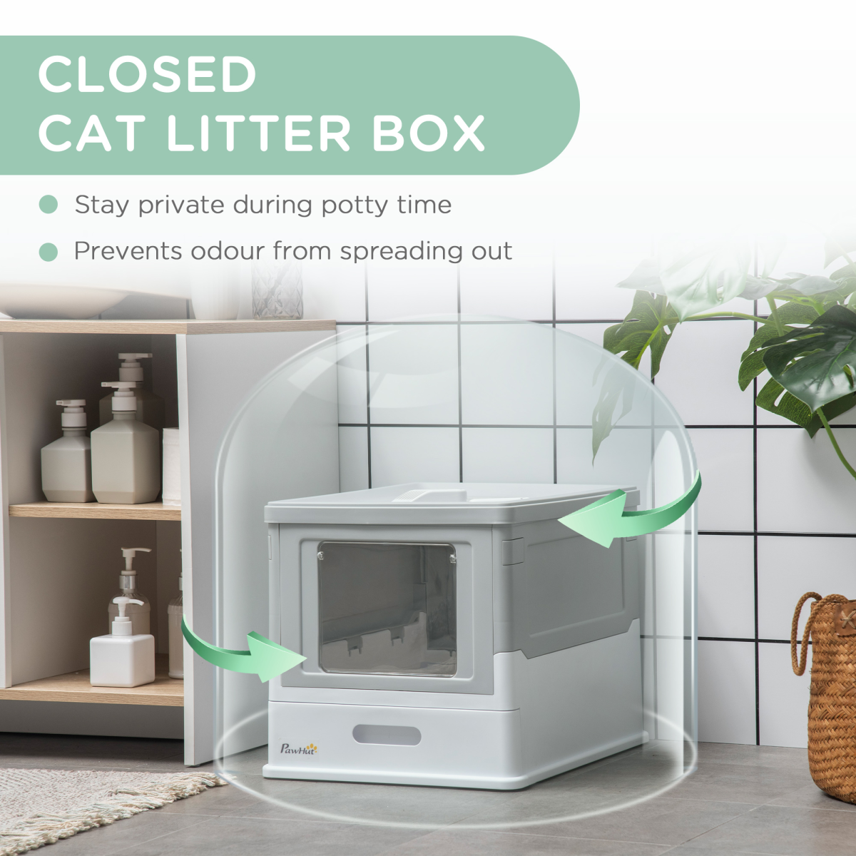 Portable Hooded Cat Litter Box - Grey
