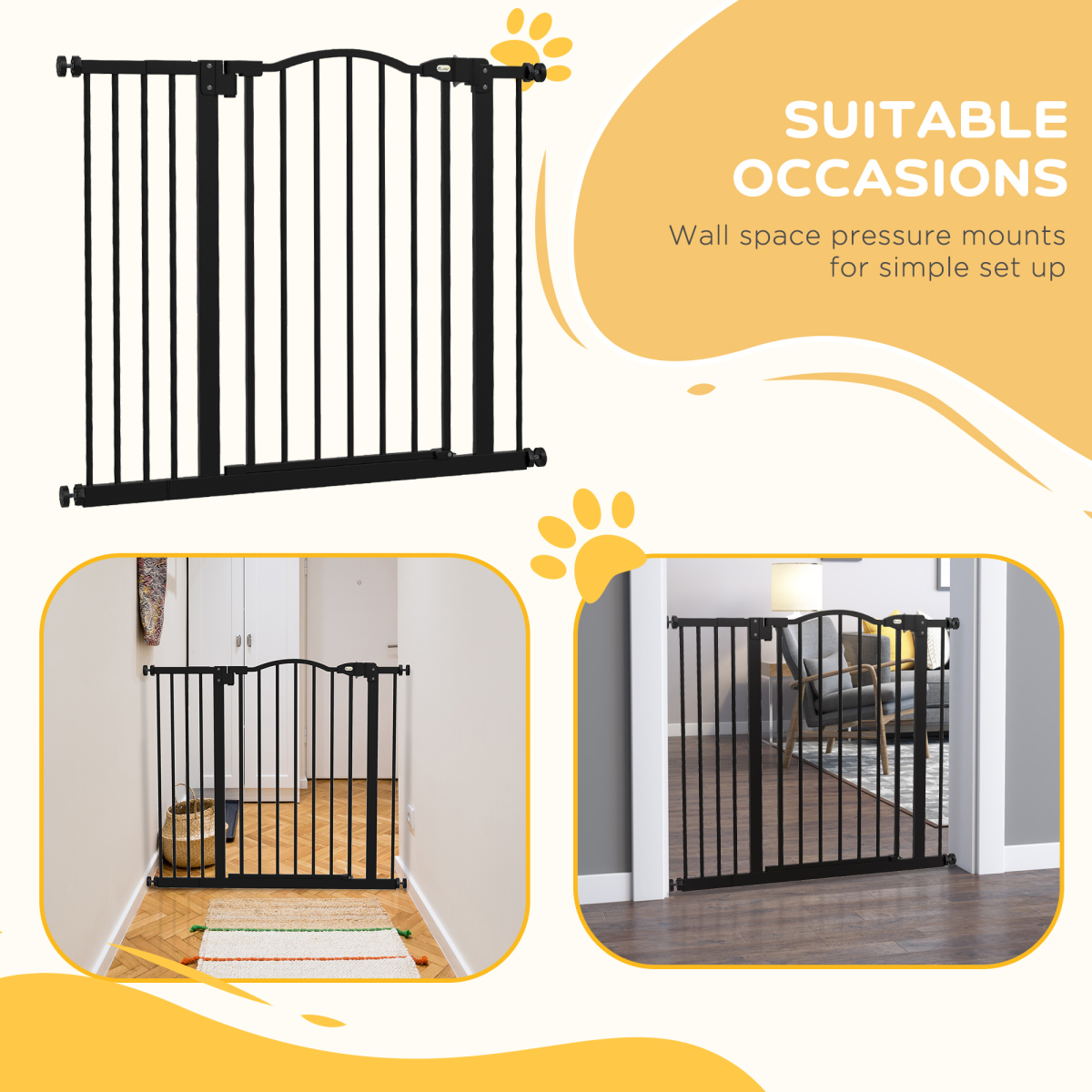 Adjustable Metal Pet Gate, 74-94cm - Black