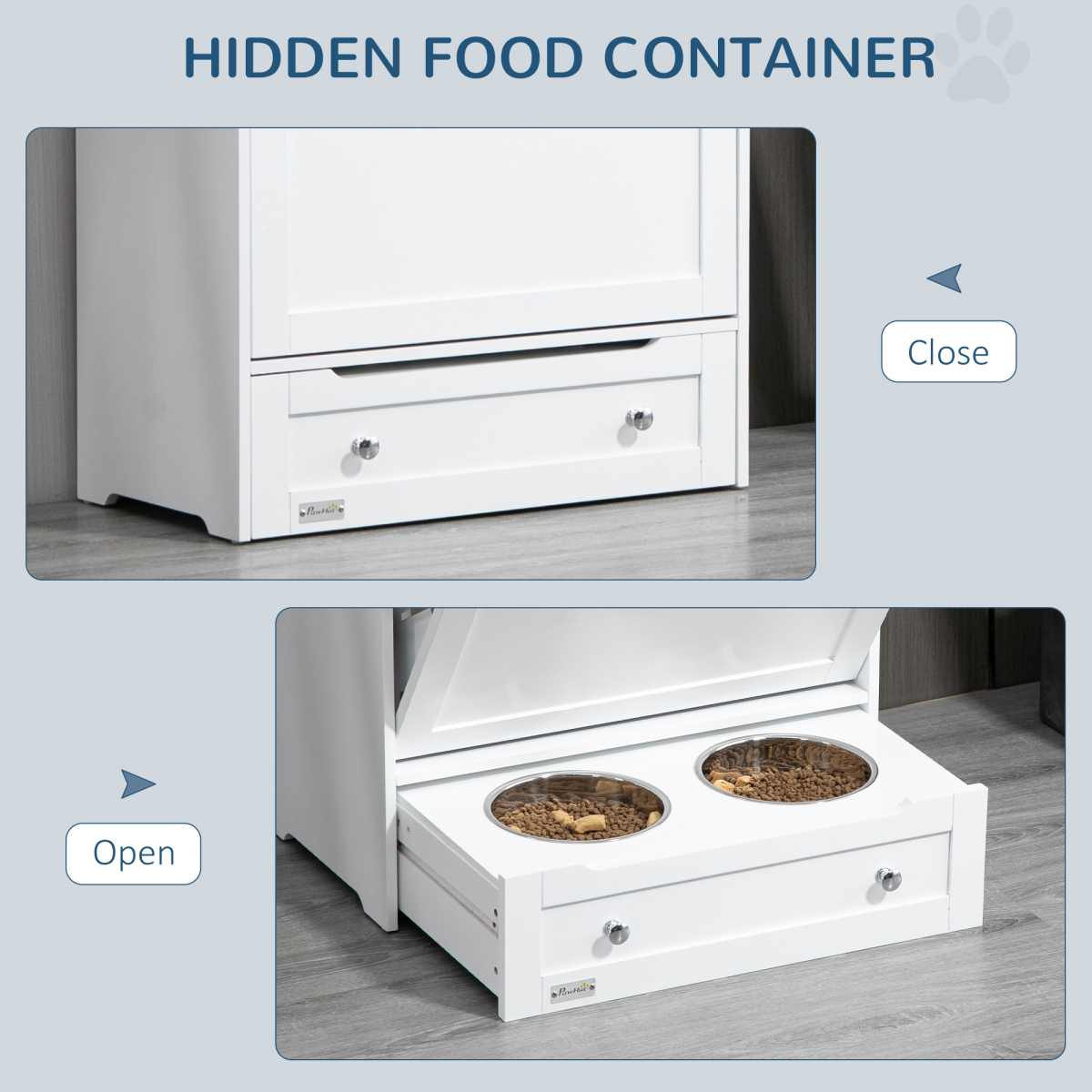 Pet Feeding Station with Storage Cabinet - White