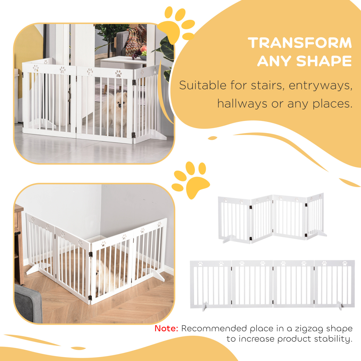 Foldable Wooden Pet Gate, 4-Panel - Wide