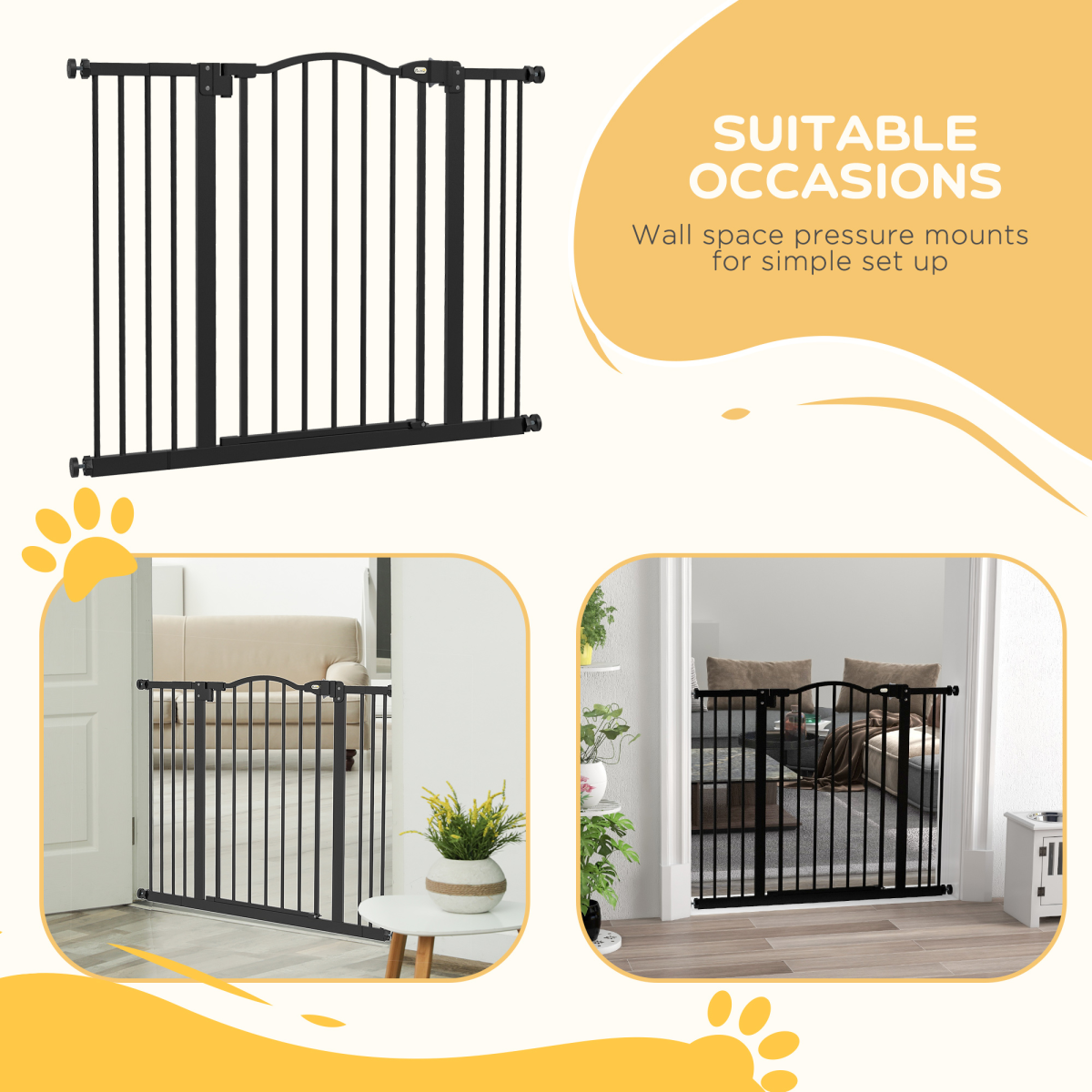 Adjustable Metal Pet Gate, 74-100cm - Black