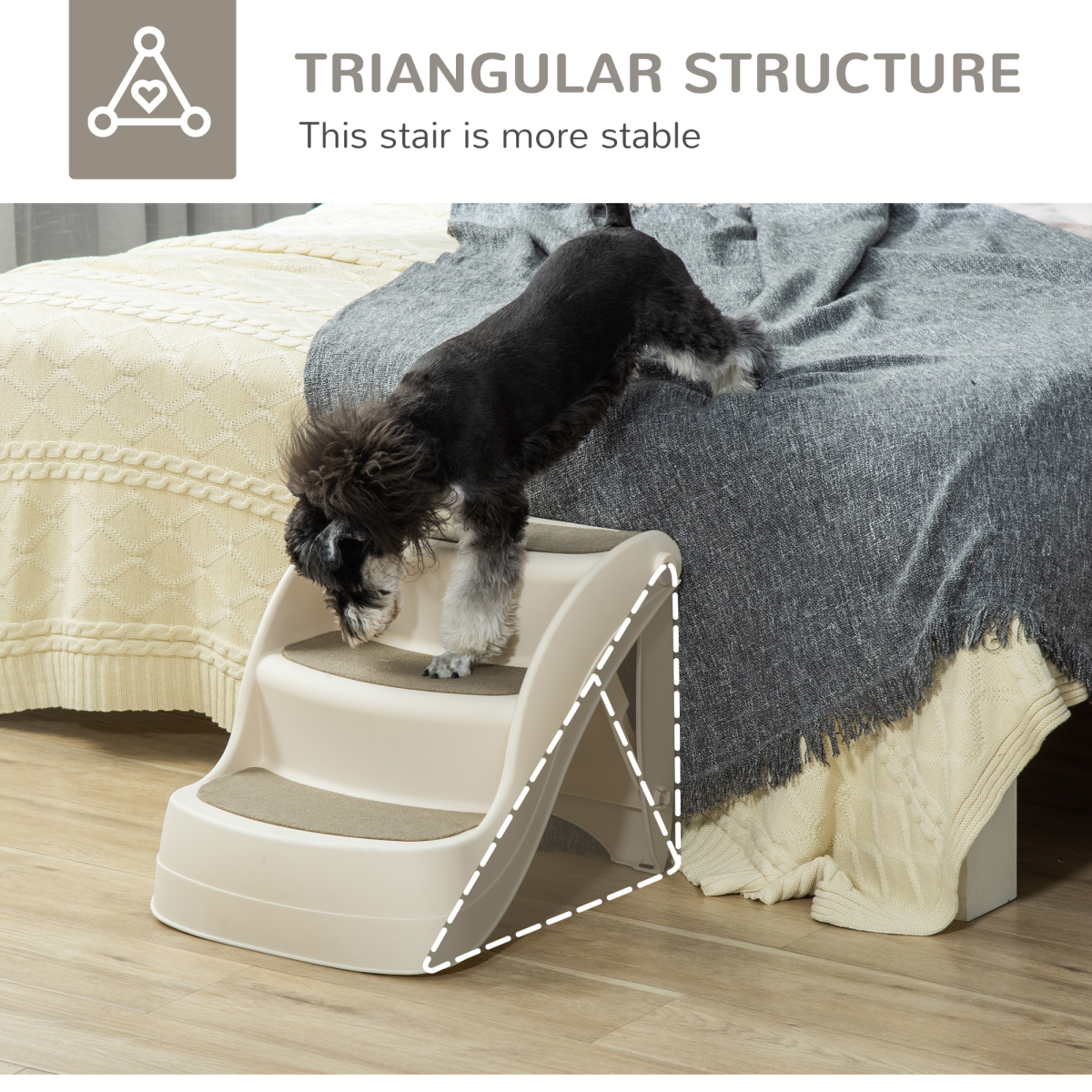3-Step Non-Slip Pet Stairs - Cream