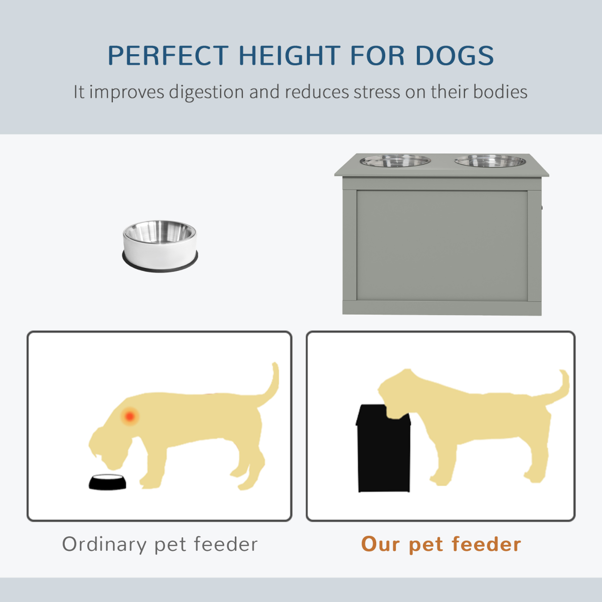 Elevated Dog Bowls with Storage - Grey