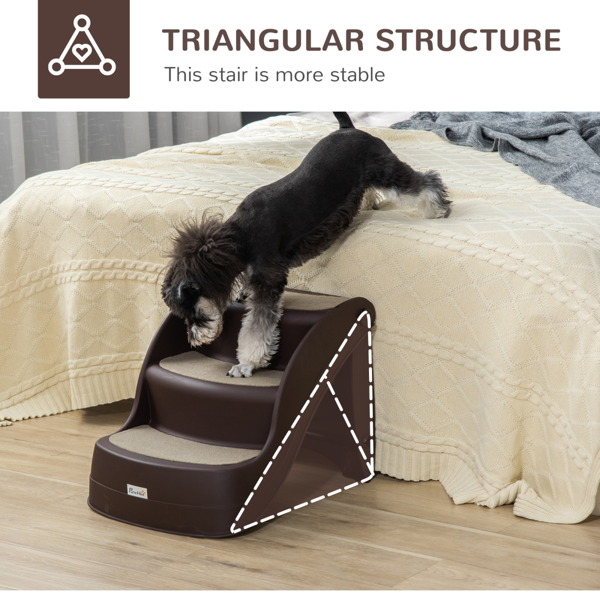3-Step Non-Slip Pet Stairs - Brown