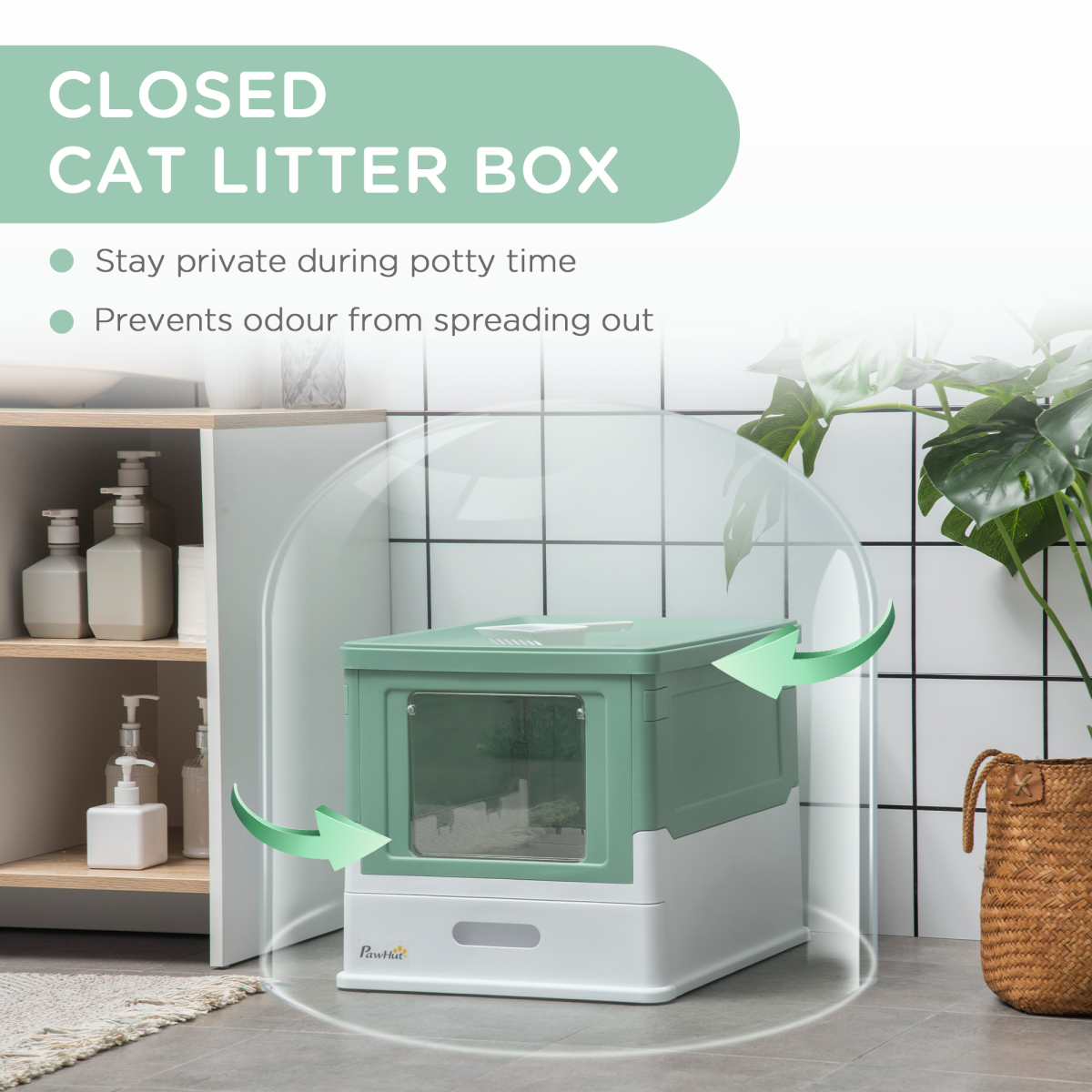 Portable Hooded Cat Litter Box - Green
