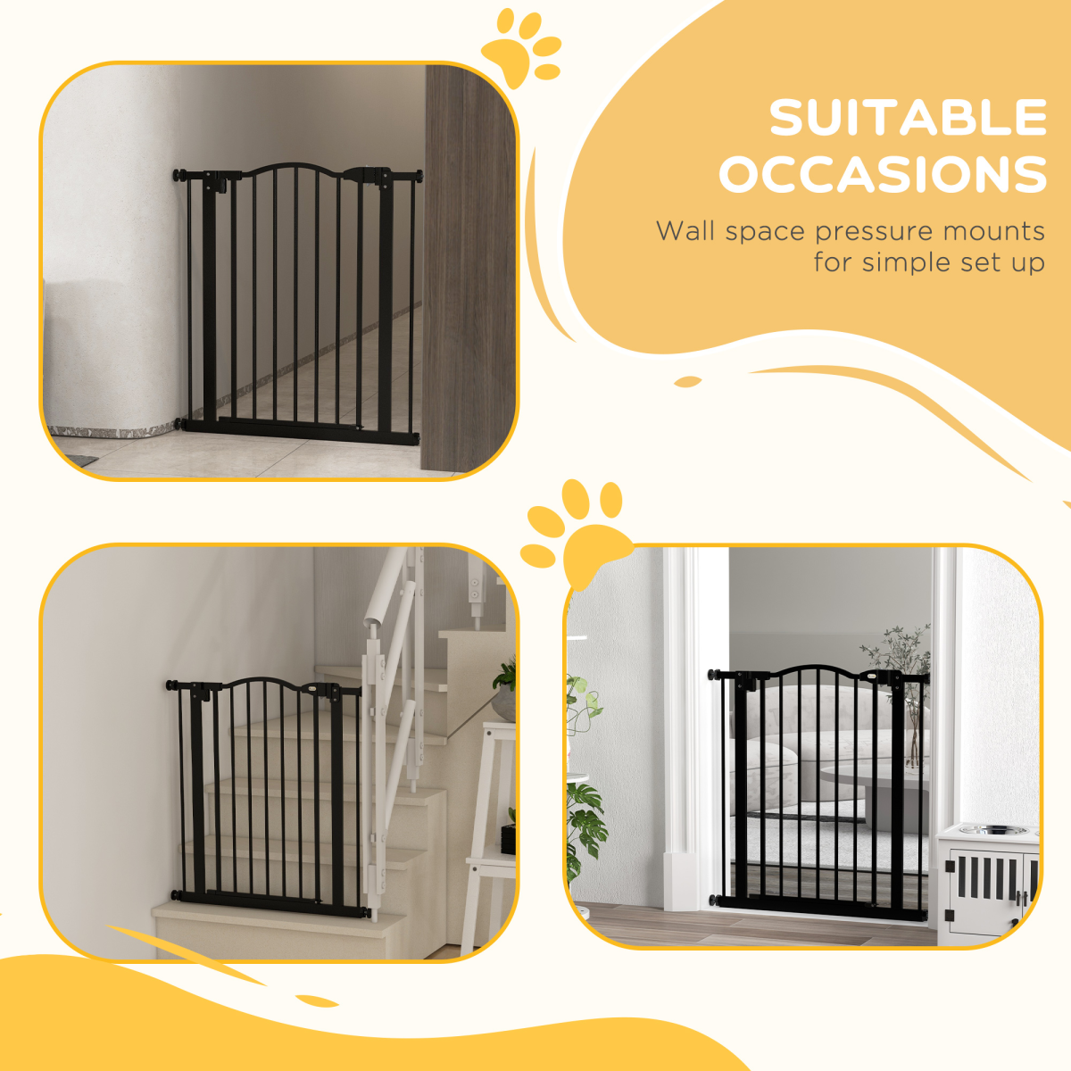 Adjustable Metal Pet Gate, 74-80cm - Black