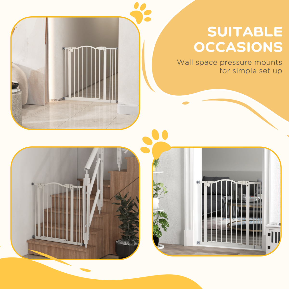 Adjustable Metal Pet Gate, 74-87cm - White