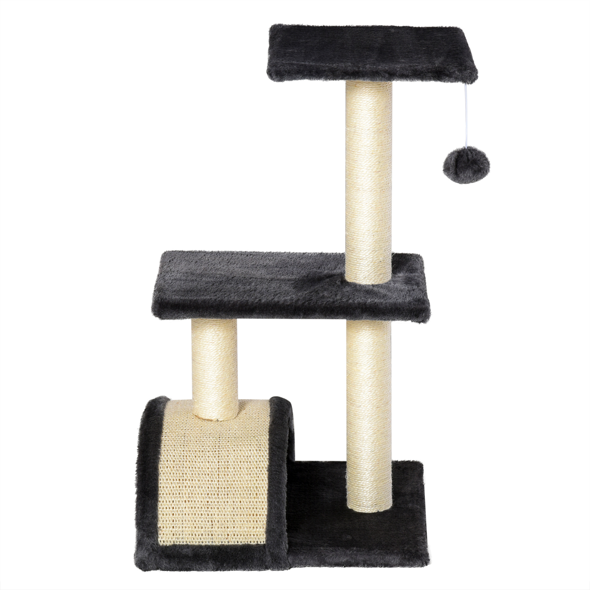Three-Tier Cat Tree with Arc Scratching Pad - Grey
