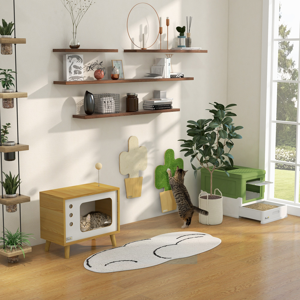 Hooded Cat Litter Box - Light Green
