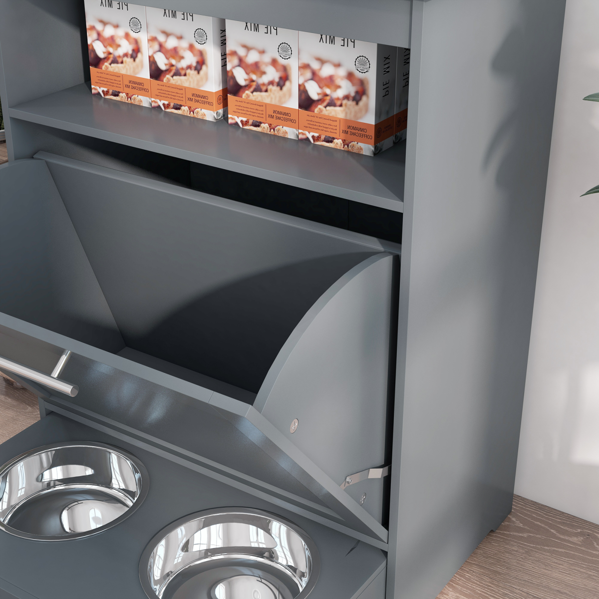 Pet Feeding Station with Storage Cabinet - Grey