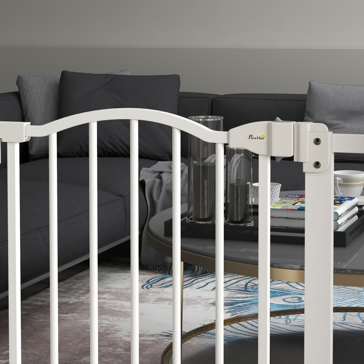 Adjustable Metal Pet Gate, 74-87cm - White