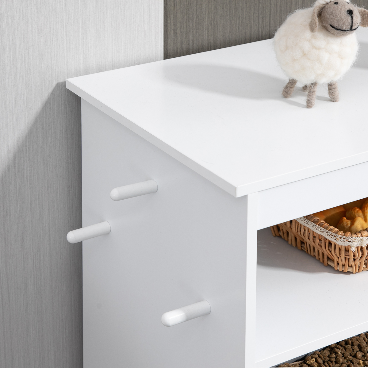 Pet Feeding Station with Storage Cabinet - White
