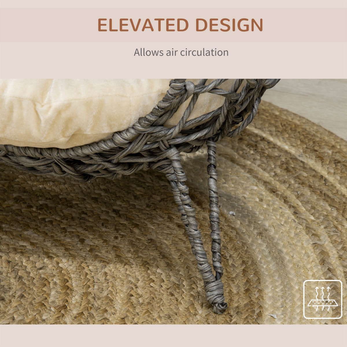 Rattan Elevated Cat Bed - Grey