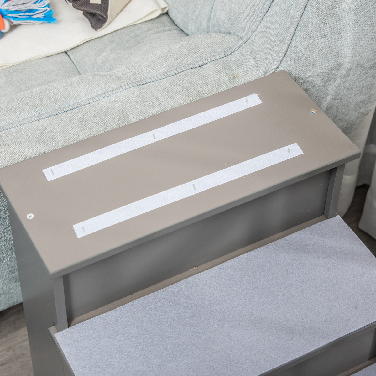 4-Step Wooden Pet Stairs - Grey