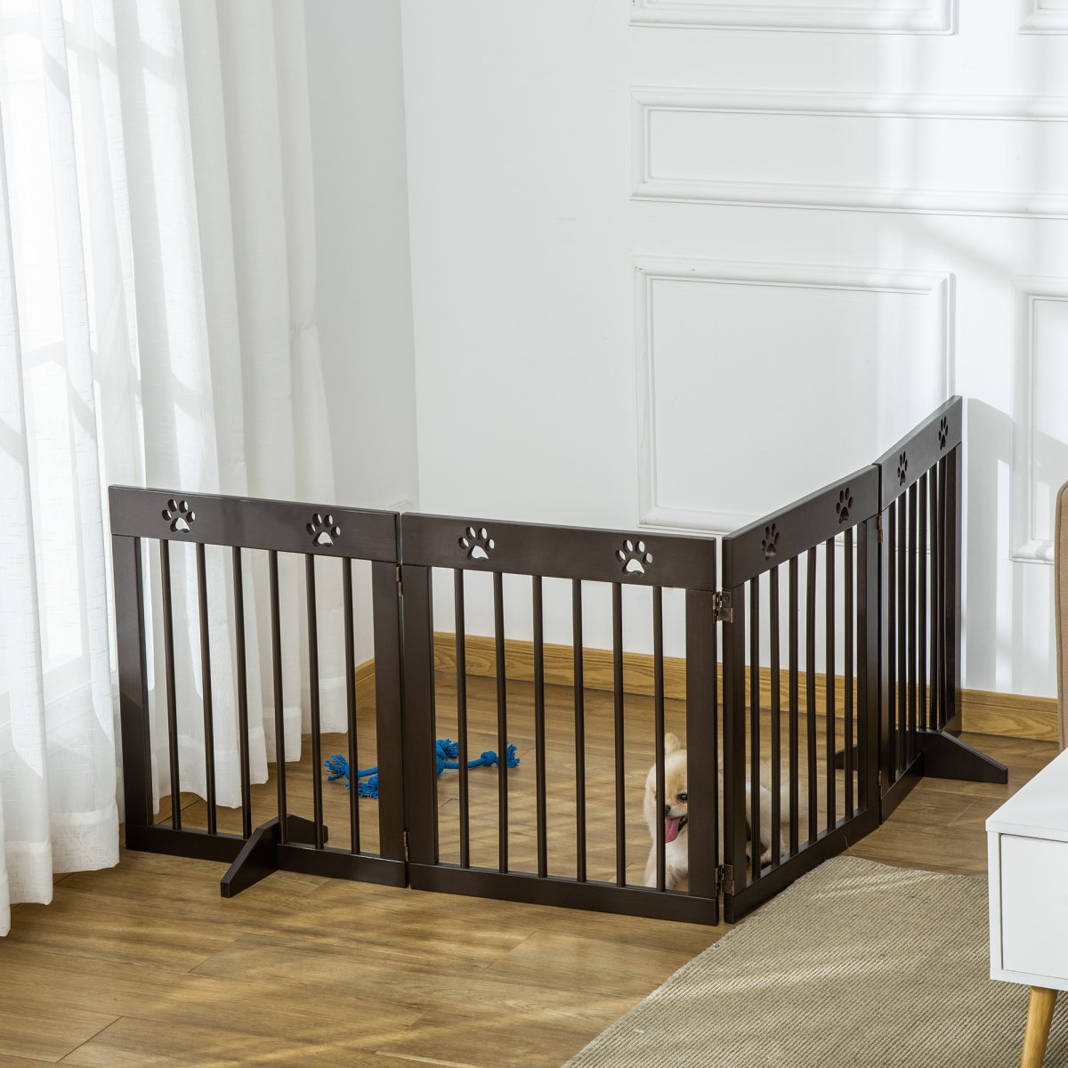 Foldable Wooden Pet Gate, 4-Panel