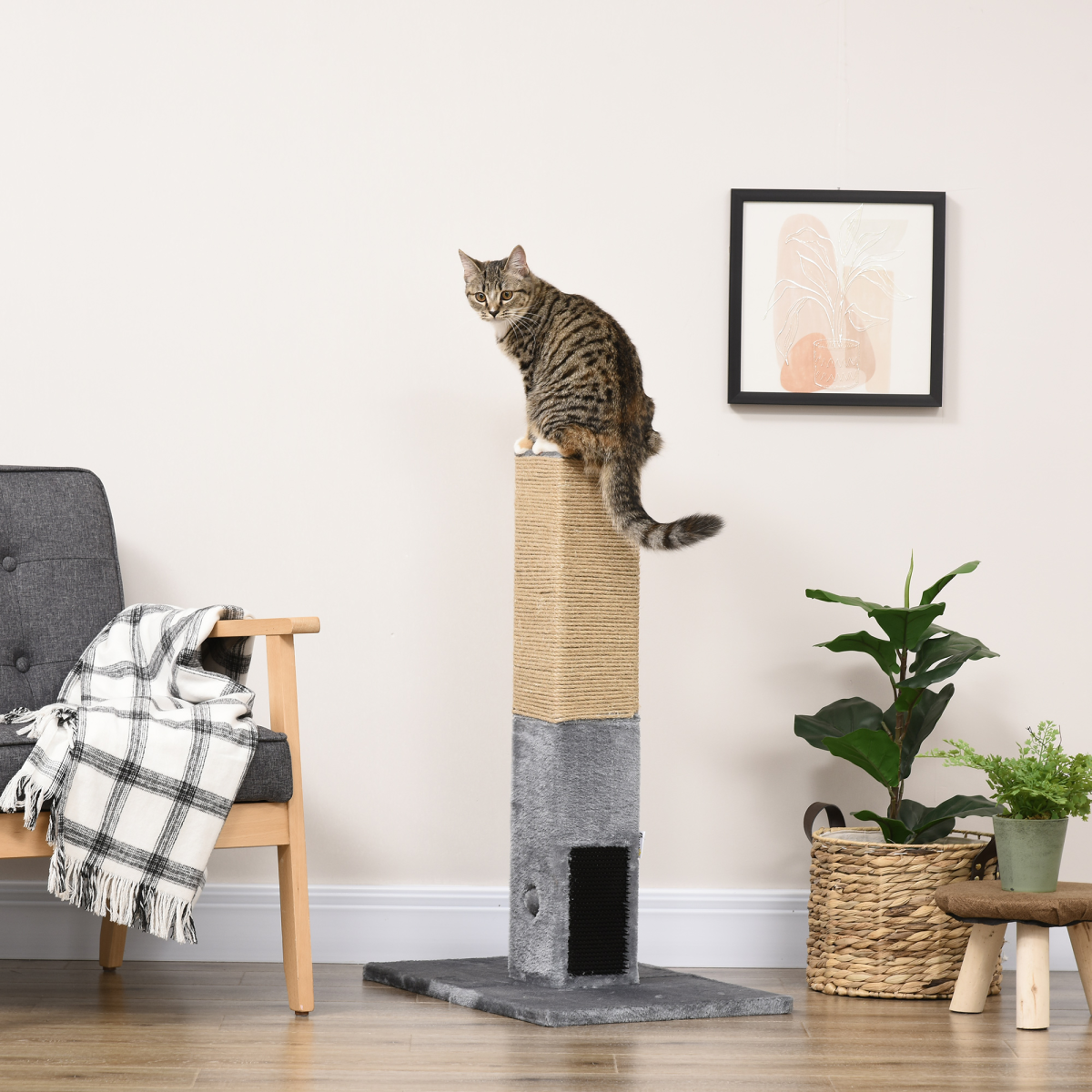 79cm Cat Scratching Post with Hanging Toy - Grey