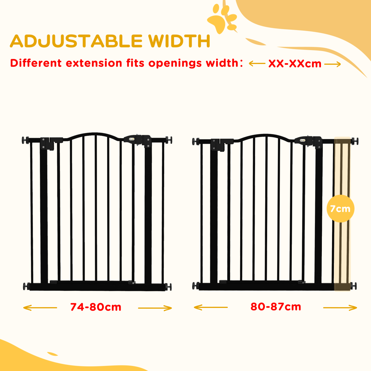 Adjustable Metal Pet Gate, 74-87cm - Black
