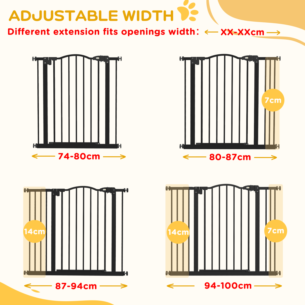 Adjustable Metal Pet Gate, 74-100cm - Black