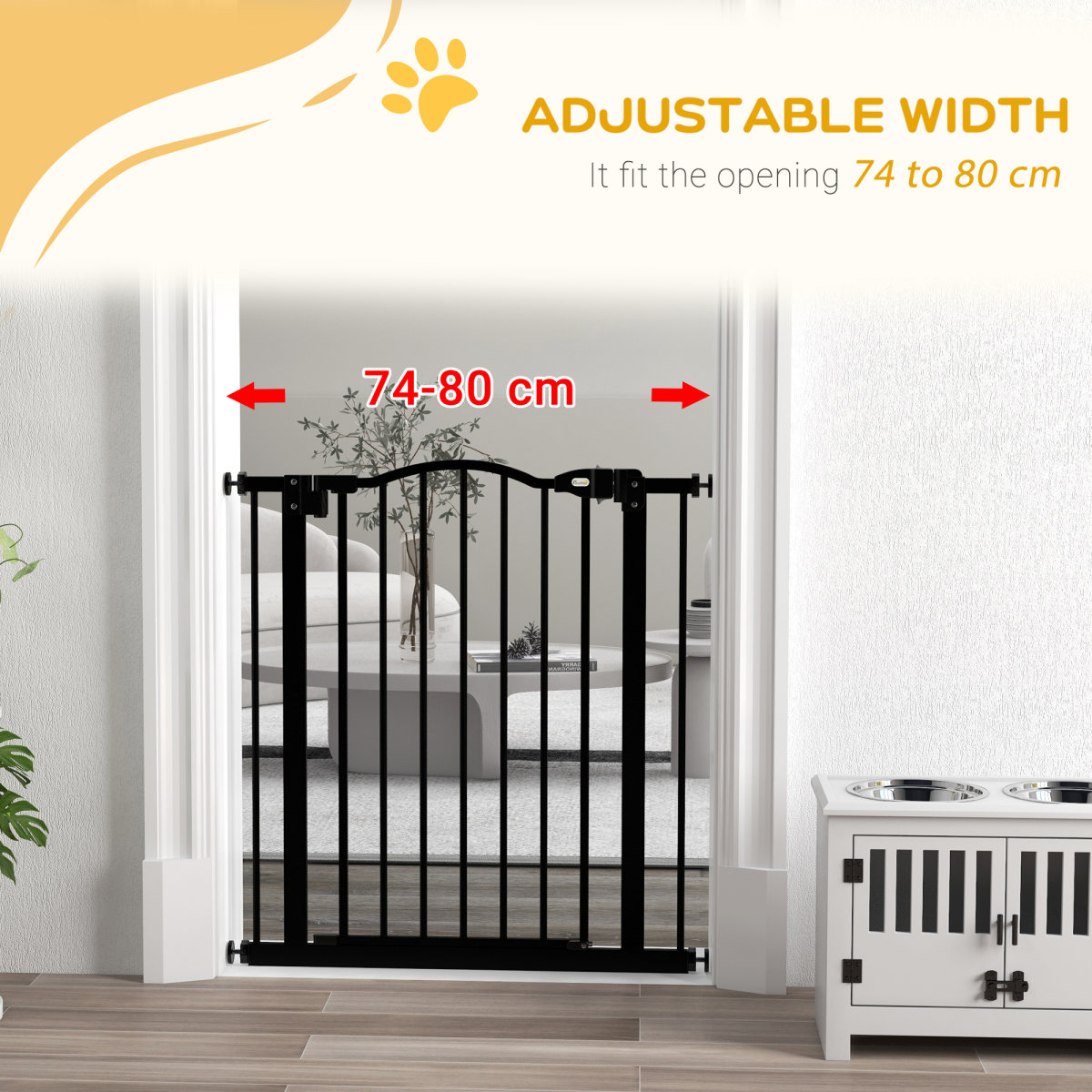 Adjustable Metal Pet Gate, 74-80cm - Black